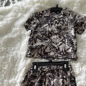 Tropical Leaf Print Shirt and Shorts Set